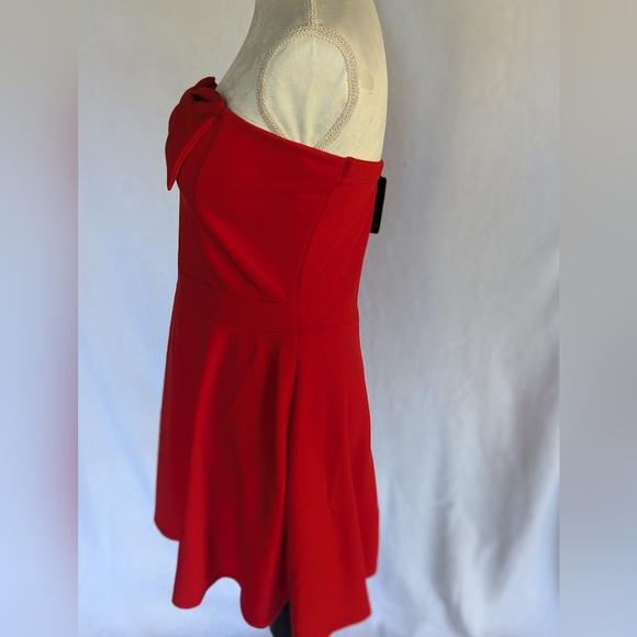 Forever 21 Strapless Red Bow Pinup Style Dress Sz L Bodycon Tube Top Mini - Picture 2 of 11